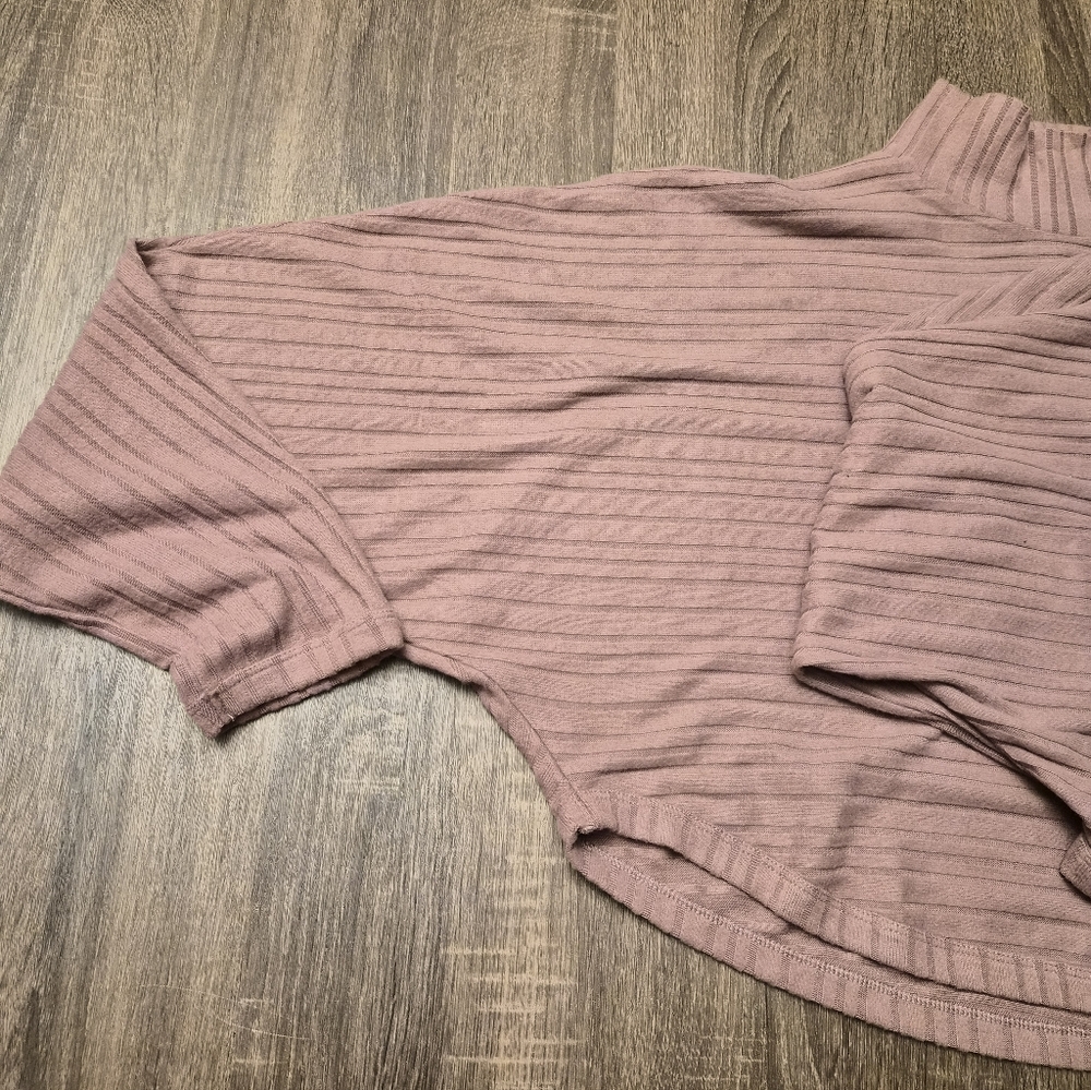 Angie Mauve Batwing Ribbed Mock Neck Long Sleeve Top - Picture 10 of 12